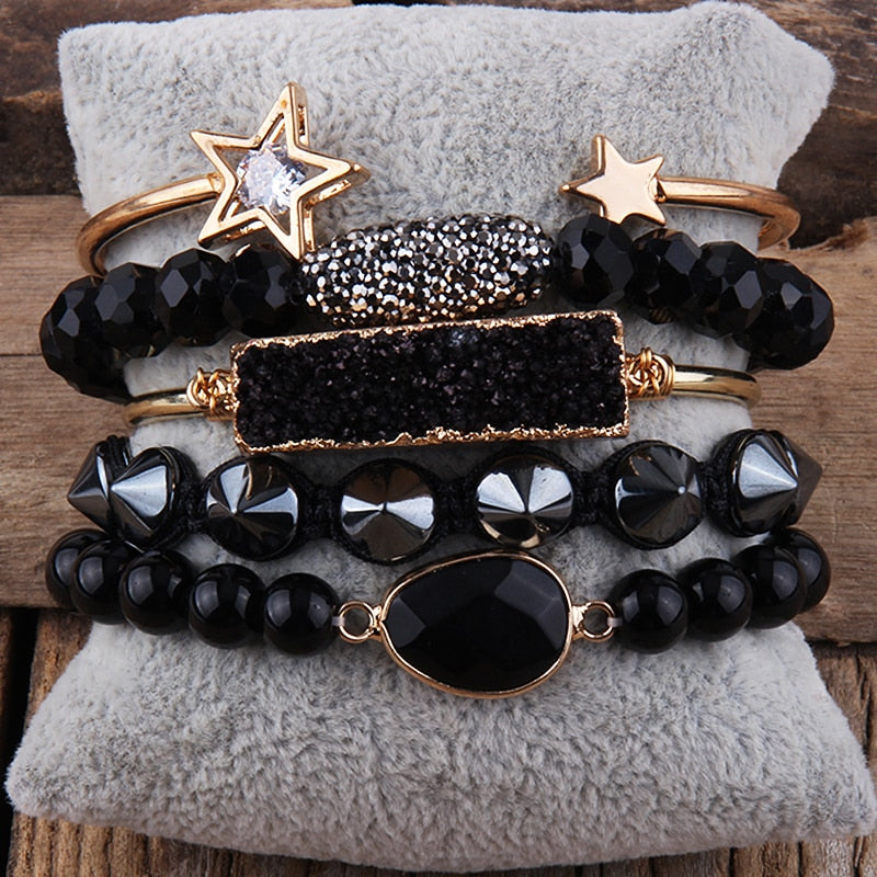 RH moda Boho joyería piedra Natural pulsera y brazalete 5 piezas conjuntos de pulseras para mujeres regalo DropShip