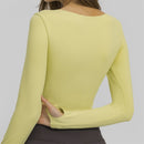 Nepoagym WIND Damen Langarm Cropped Top mit gepolstertem BH Weiches Yoga Top Bequeme Gym Workout Shirts