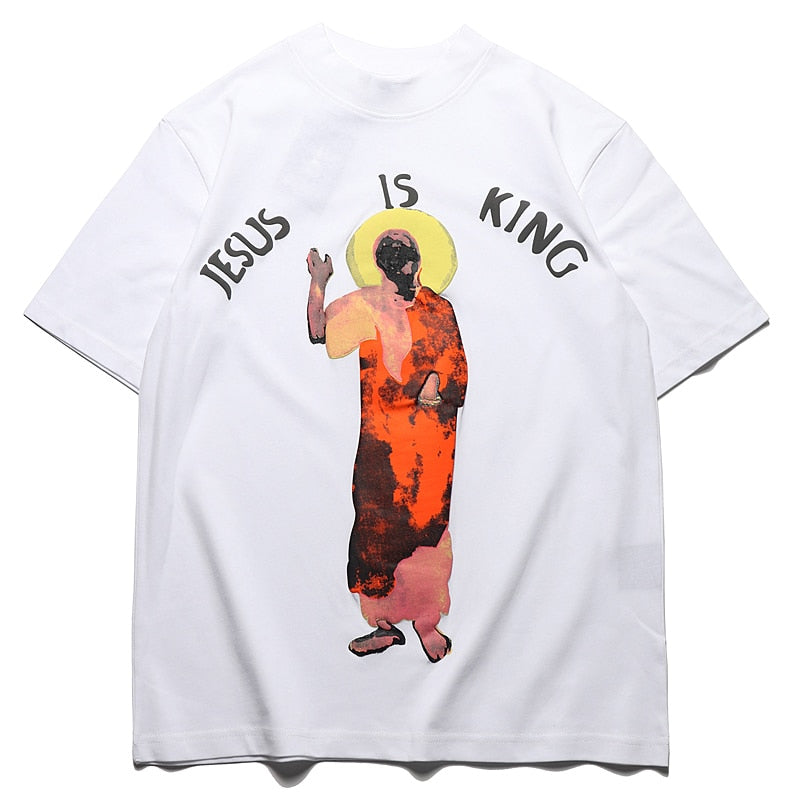 Kanye West Kids See Ghosts Camiseta de gran tamaño para hombres Tour Conmemorativo Impreso Retro Loose Harajuku Cuello redondo Camiseta de manga corta