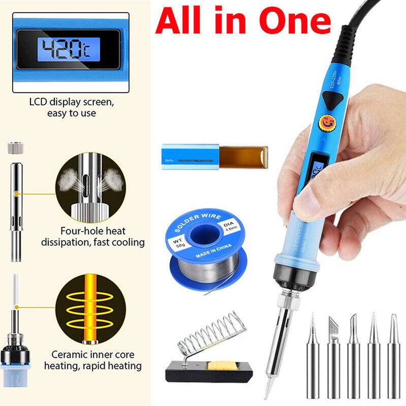 Upgrade 80W Electronic Soldering Iron Set Adjustable Temperature Fast Heating Welding Tools LCD Digital Solder Iron wire flux