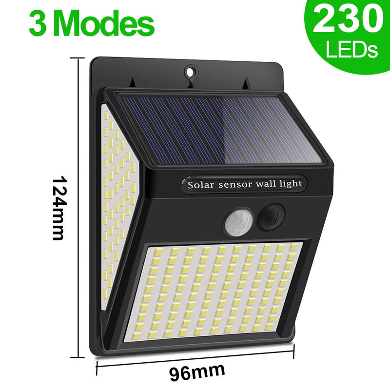 3Mode Waterproof 230 LED Solar Motion Sensor Lights Outdoor Sunlight Solar Powered Street Wall Lamp for Garden Decoration 1-4pcs