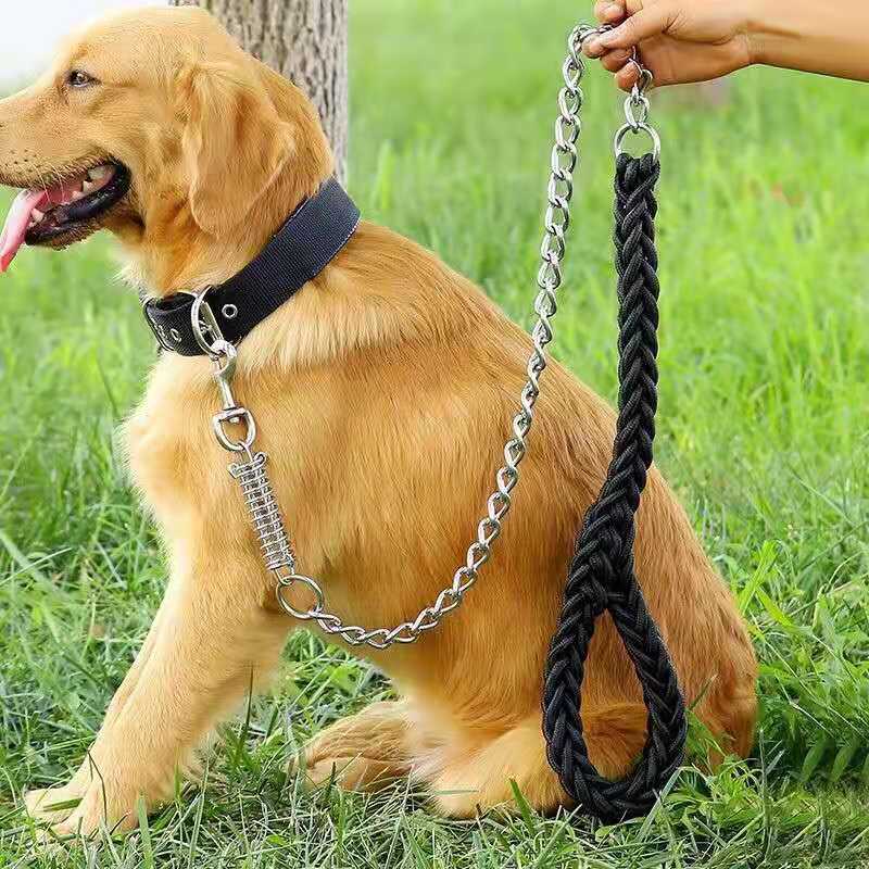 Super Strong Nylon Dog Leashes Army Green Canvas Double Row Adjustable Dog Leash Rope For Medium Large Dogs with Spring buffer