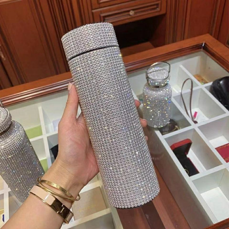 500ml Creative Smart Diamond Thermos Bottle Stainless Steel Water Bottle for Girls Portable Vacuum Flasks Coffee Thermos Cup