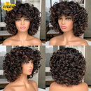 Short Hair Afro Curly Wig With Bangs Loose Synthetic Cosplay Fluffy Shoulder Length Natural Wigs For Black Women Dark Brown 14"