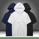 2022 Summer Men tshirt Casual Solid Loose Hooded Tops Tees Shirts Male New Sportswear Hoodie Short Sleeve Mens T-shirt Clothing