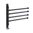 Bathroom Swivel Towel Bar with Hooks, Wall Mounted Swivel Arm Towel Rack Stainless Steel Black Towel Rail Holder with 4 Arms