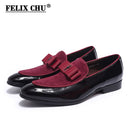 Handmade Genuine Patent Leather and Cow Suede Patchwork with Bow Tie Men Wedding Black Dress Shoes Mens Banquet Loafers Blue Red