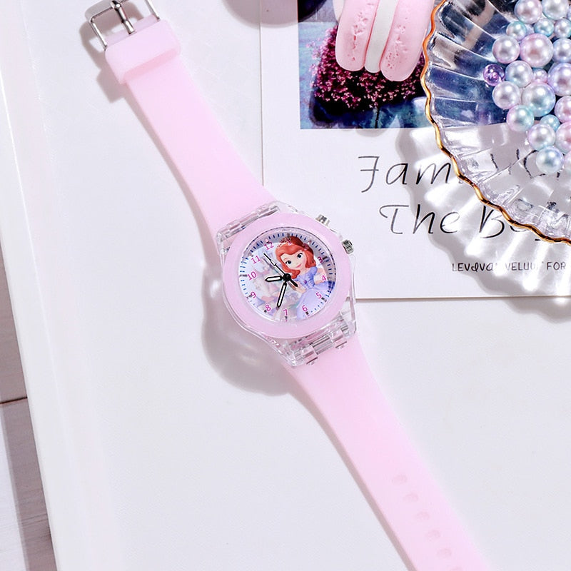 Disney Frozen Uhr Prinzessin Aisha Kinder leuchtende Uhr Student Silikon bunte Lichter Uhr Geschenke für Mädchen Kinderuhren