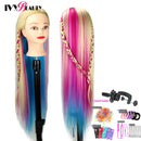 Mannequin Head With 100% High Temperature Fiber Hair 65cm Bride Hairdressing Training Wig Head With Stand Cosmetology Doll Head