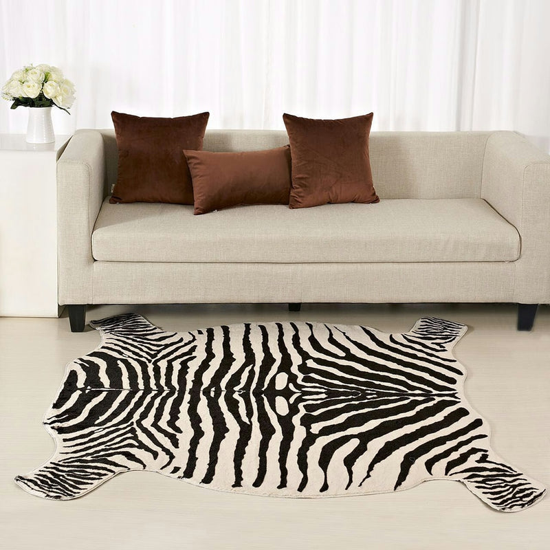 1x Zebra Cow Sheep Printed Carpet Velvet Faux Leather Carpet Animal Fur Printed Living Room Coffee Table Carpet Non-slip Mat