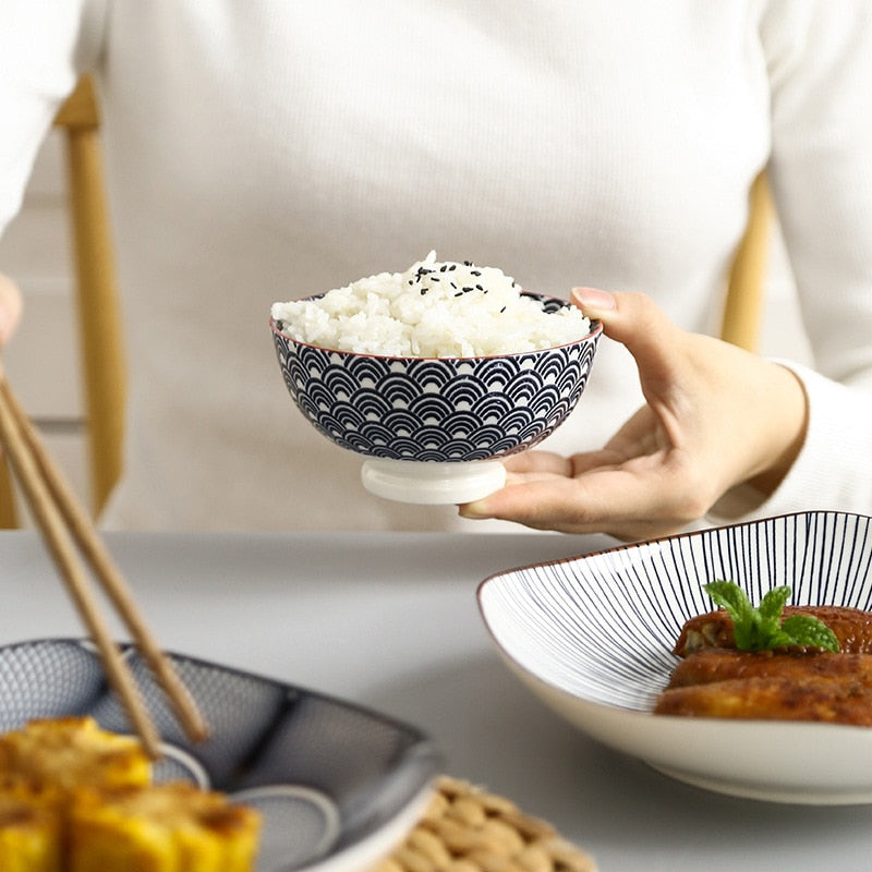 Cuenco de arroz japonés y de viento de 4,5 pulgadas, cuenco de cerámica sin esmaltar para escaldar, cuenco de sopa Simple europeo para el hogar, patas altas