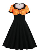 Tonval Two Tone Sweetheart Neck Button Front Vintage Party Dresses Women Pinup Retro Polka Dot A Line Summer Swing Dress