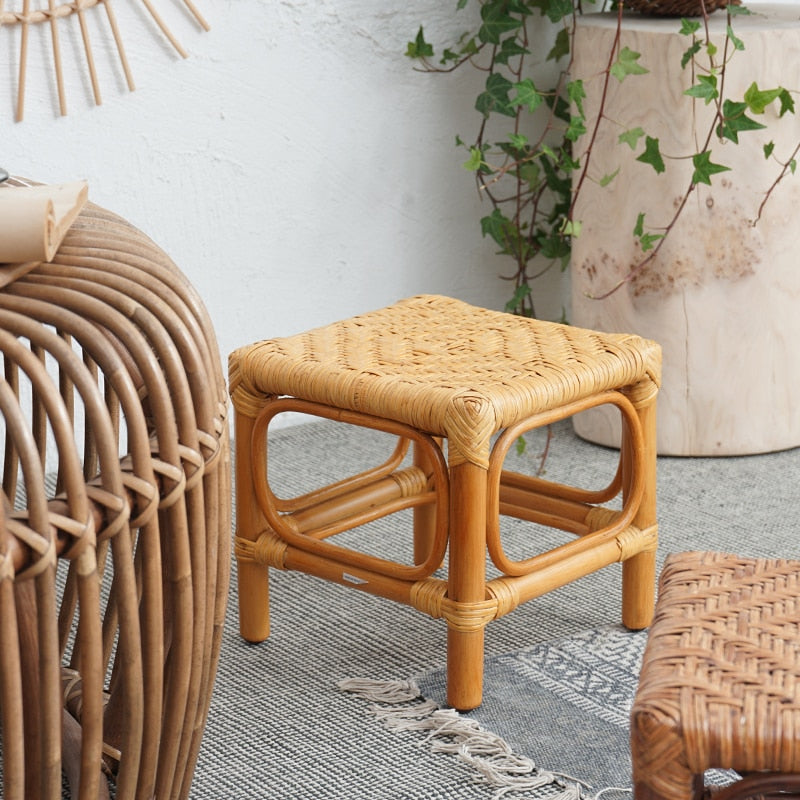 Hand Woven Rattan Stool Retro Pastoral Stool Simple Mobile Seat Outdoor Camping Chair Household Furniture Chairs For Kitchen