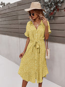 Spring Summer Ladies Bandage Dress Women Casual Medium Long Sleeve Button Floral Print Holiday Style Chic Dress Female 2022 New