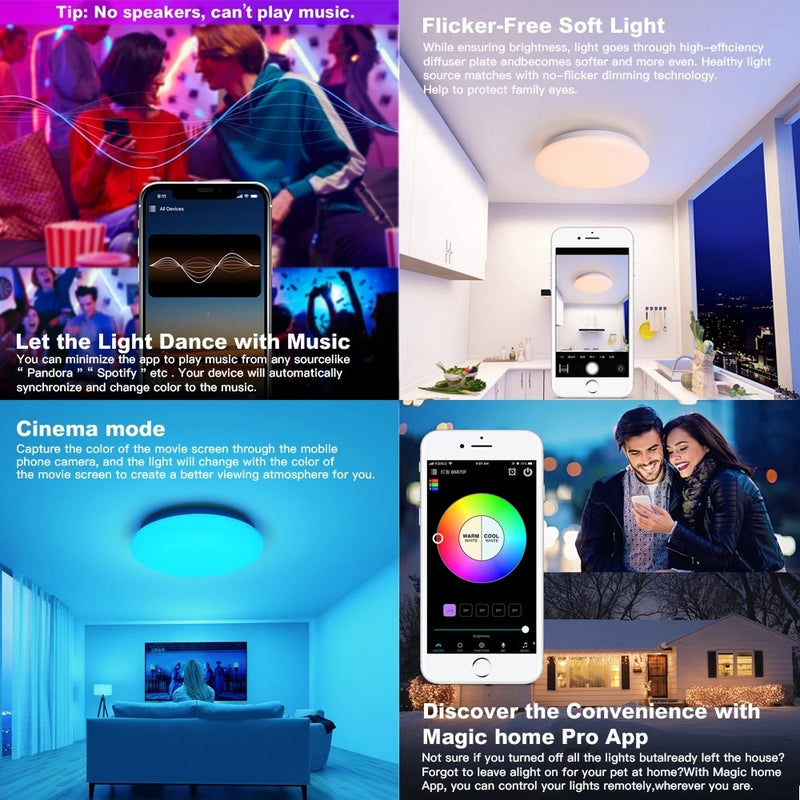 Smart WIFI LED Ceiling Light, RGB Dimmable, Remote Control Voice Control APP Control for Bedroom Living Room Ambient Light 28W