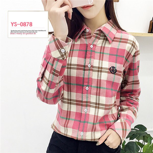 S-4XL Women Cotton Shirt Spring Autumn Winter 2022 New Casual Long-sleeve Brushed Plaid Stripe Shirts Girl's Tops Blouse Female