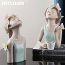 Figuras de hadas y mariposas ARTLOVIN, figuritas de niña, estatuas de mesa de resina, personajes creativos con bandeja de Metal dorado, decoración artesanal para el hogar