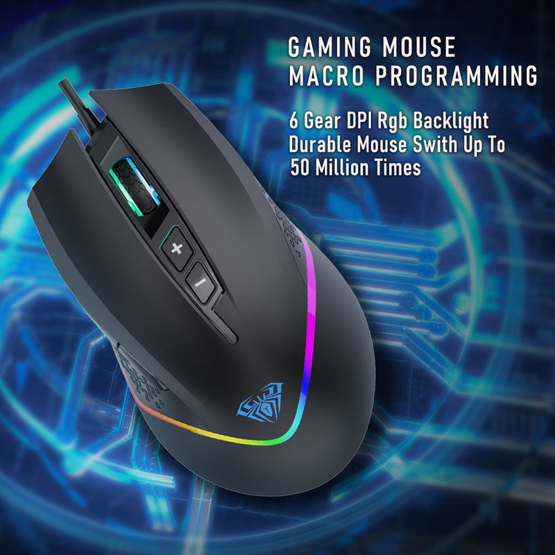 AULA F805 RGB Gaming-Maus 6400 DPI Kabelgebundene USB-Computermaus mit Hintergrundbeleuchtung 7 programmierbare Tasten Ergonomisch für Laptop-Desktop