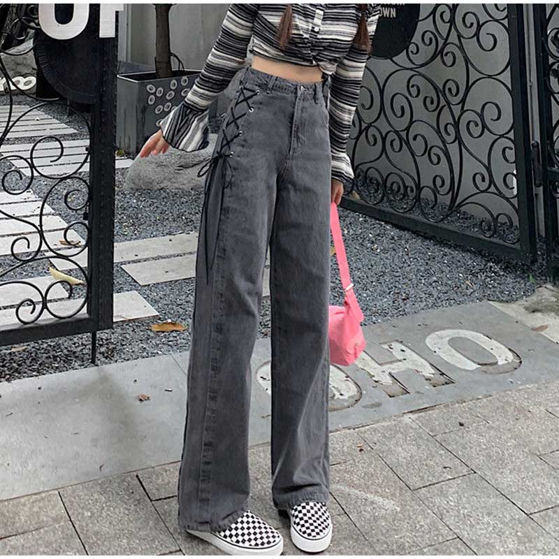 Meqeis harajuku hollow out Chain design Slim jeans woman 2021 high waist leisure streetwear Commute high quality strgight pants