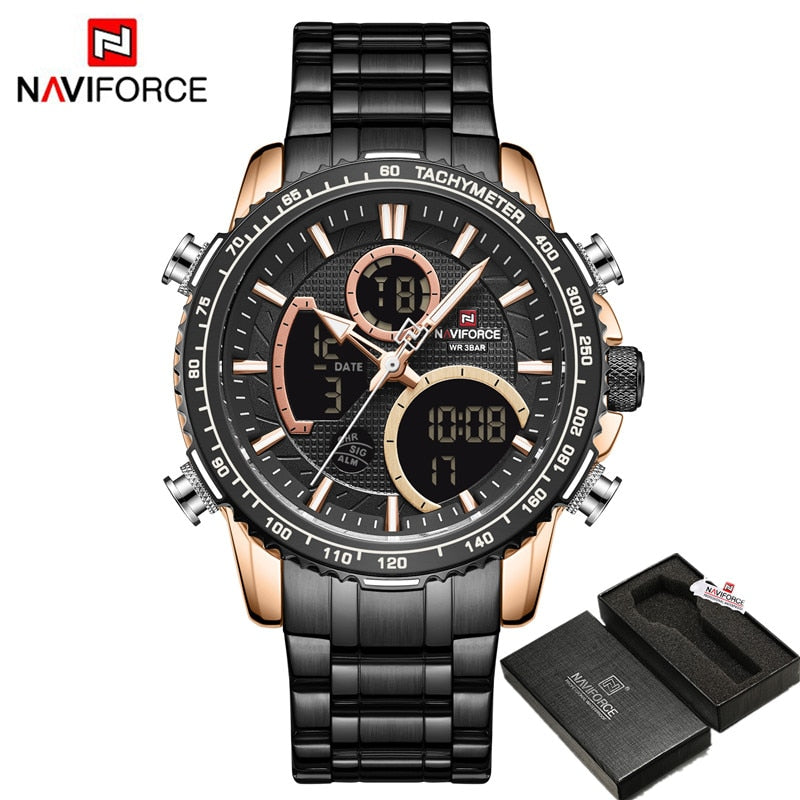 NAVIFORCE Fashion Men Watch Luxury Brand Sport Watch For Men Chronograph Quartz Wristwatch Military Waterproof Steel Band Clock