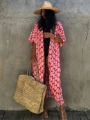 2022 Bikini Cover-ups Black Retro Striped Self Belted Women Summer Clothing Kimono Dress Beach Wear Swim Suit Cover Up Q1225