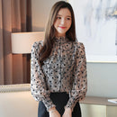 2023 Women Chiffon Blouses Casual Stand Collar Floral Women Clothing Long Sleeve Printed Shirt Women Tops Chemise Femme 6197 50