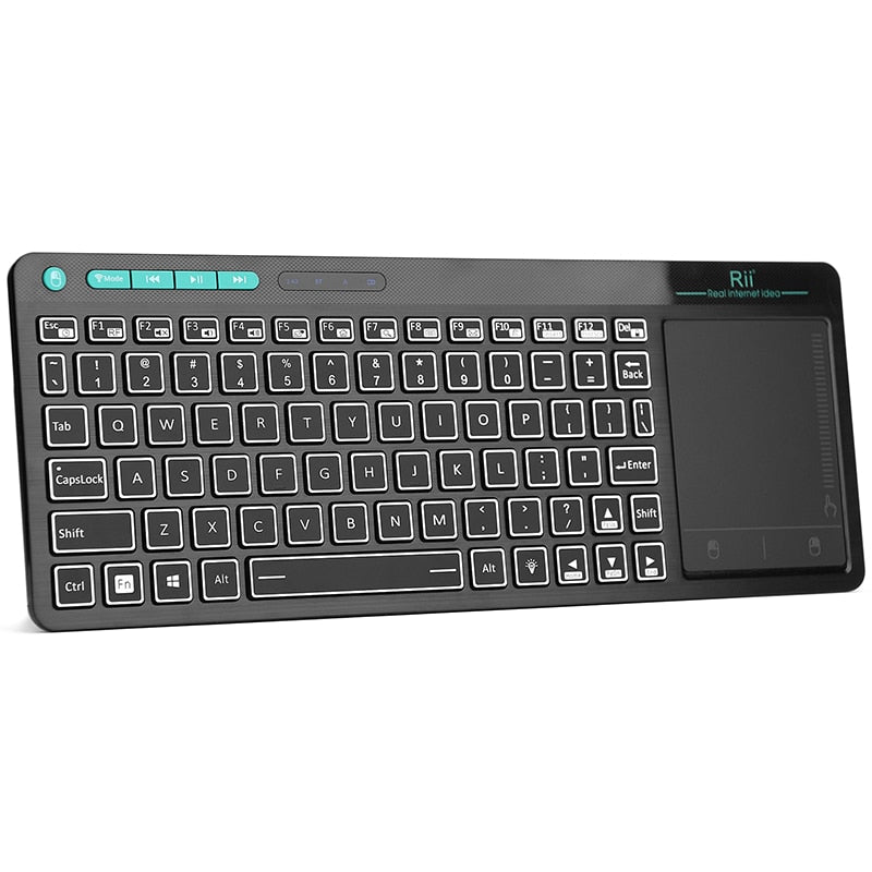 Rii K18 Plus Wireless Multimedia English Russian French Hebrew Keyboard 3-LED Color Backlit with Multi-Touch for TV Box,PC