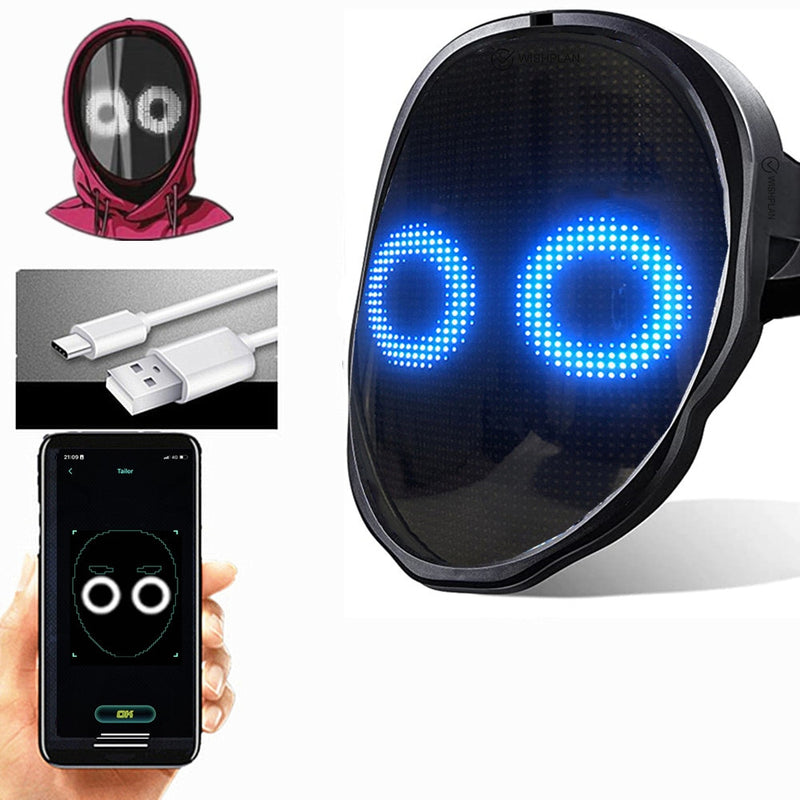 Máscara LED con luz RGB Bluetooth, imagen Diy, texto de animación, disfraz de Halloween, Navidad, carnaval, juego de fiesta, máscaras para niños, regalo decorativo