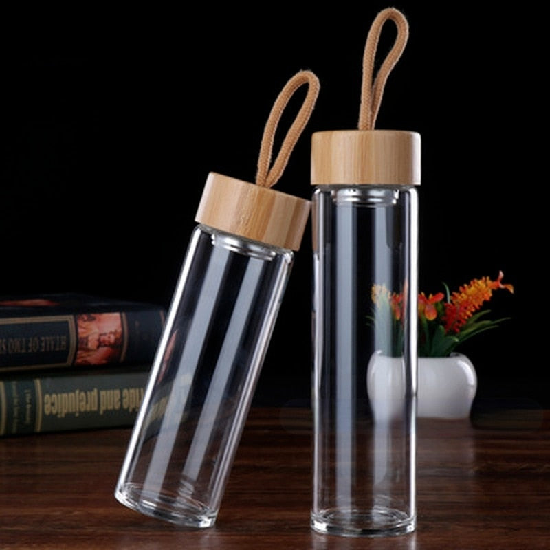 400ml 500ml High Quality Glass Water Bottles Bamboo Lid With Rope Drink Bottled For Beverages Outdoor Brief Portable Tea bottle