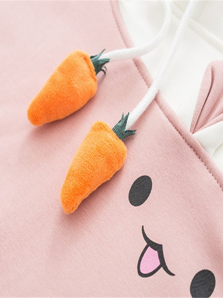 Merry Pretty Women Hoodies Animal Lovely Pullover Kawaii Rabbit Sweatshirt Cute Bunny Graphic Oberbekleidung Pink Black Hoodie Girls