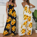 New Sunflower Printed Strap Jumpsuit Women High Waist Strampler Boho Yellow Spaghetti Strap Wide Leg Pants Summer Jumpsuits Ladies