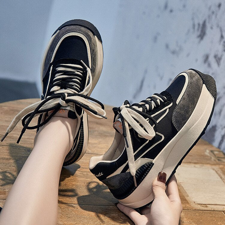 Mr Co Lightweight Thick Sole Casual Shoes Round Nose Ladies Sneakers Trend Ladies Shoes Outdoor Leisure Hiking Women Sneakers
