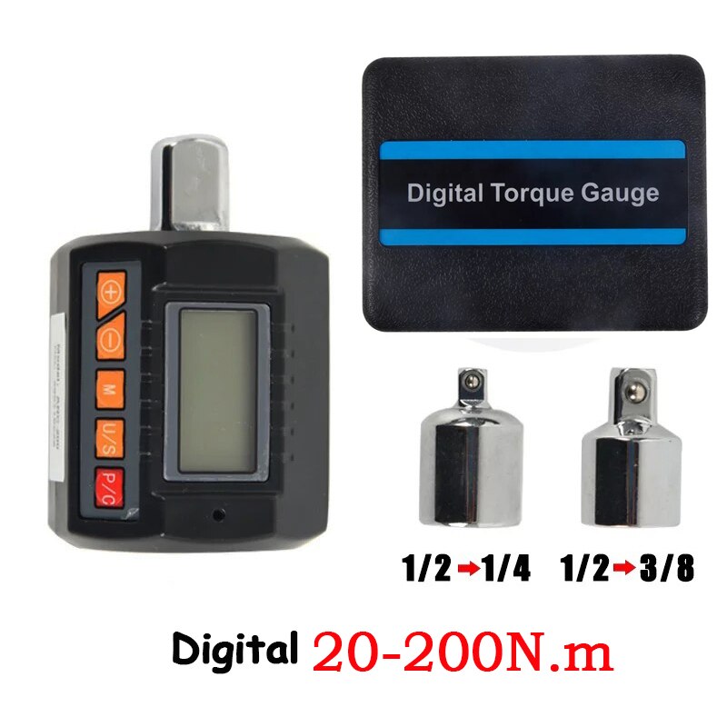 New Verison 1/2" 1/4" 3/8" Digital Torque Wrench Adapter Professional Electronic Torque Meter For Bicycle Car Repair  0.3-200N.m