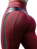 CHRLEISURE High Waist Fitness Leggings Damen für Legging Workout Damen Mesh und PU Leder Patchwork Legging