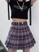 Harajuku Karierter Rock Damen Punk y2k High Waist Mini Tennisrock Uniform Kette Tasche A-Linie Streetwear Vintage Kostenloser Gürtel
