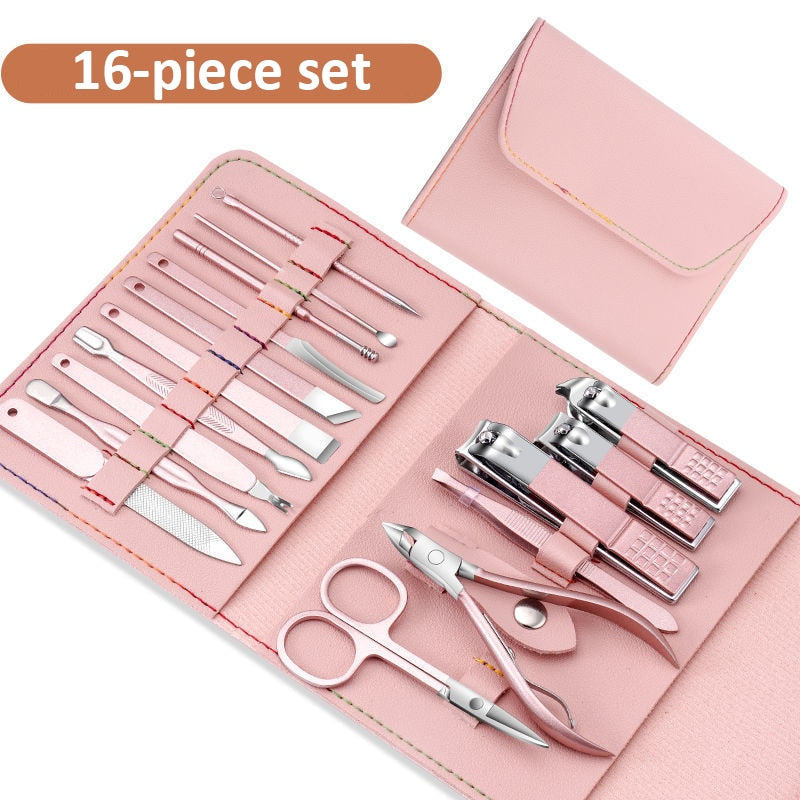 Manicure Set 16 In 1 Full Function Kit Professional Stainless Steel Pedicure Sets With Leather Portable Case Idea Gift