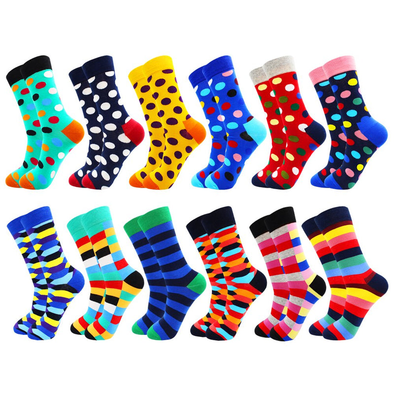 6-12 Pairs Colorful Cotton Fashion Casual Women and Men Funny Socks Stripe Grid Geometry Fun Dress Socks