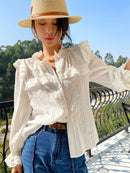 Jastie 2022 Spring Summer Blouse Shirts Women Long Sleeve Boho White Loose Blouses Shirt Women&