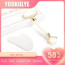 Gesichtsroller-Set aus weißem Kristall-Jadestein, gegen Falten, Facelifting, Gua Sha Massagegerät, Gesichts-Massagetool, Naturstein-Roller-Set, Schönheitspflege