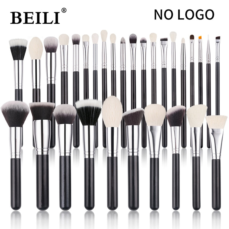 BEILI, brocha de maquillaje de pelo de cabra profesional negra, base en polvo, corrector de contorno, mezcla de ojos, 15/25/30 Uds., juego de brochas de maquillaje