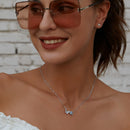 Bamoer 925 Sterling Silver Blue Zircon Flying Butterfly Necklace Women Birthday Gift Korean Style Fashion Jewelry Gift SCN384