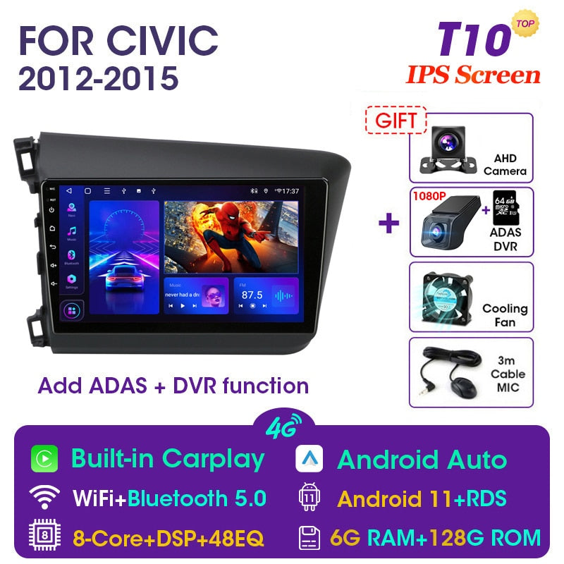 Vtopek 9&quot; 4G Carplay DSP 2din Android 11.0 Car Radio Multimidia Video Player Navigation GPS For HONDA CIVIC 2012-2015 Head Unit