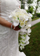 New Waterfall Ivory Cascading Flowers Calla Bridal Bouquets Artificial Pearls Crystal Wedding Bouquets Bouquet De Mariage Rose