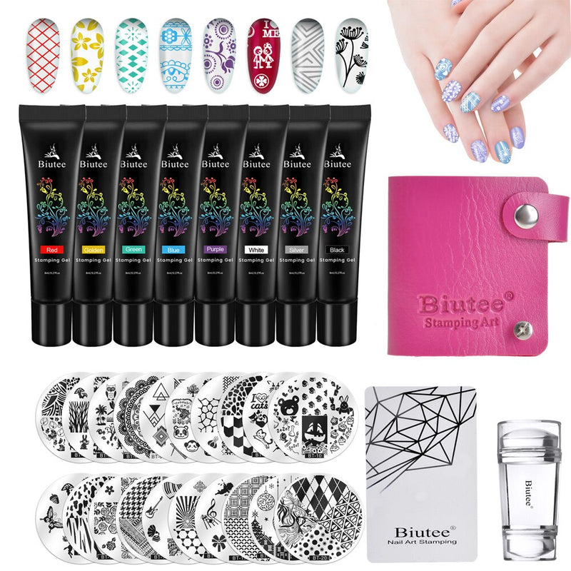 Biutee 8Colors Kit Nail Stamping Gel Polish Set 8ml Stamp Print Oil UV Gel Vanish Soak Off Lack für Nail Art Stamping Plates