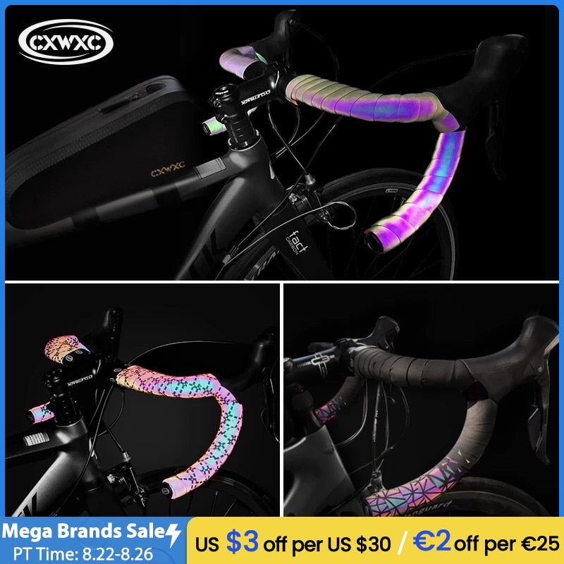 Cintas de manillar de velocidad noctilucente para bicicleta de carretera, cinta de barra de ciclismo deslumbrante reflectante de luz, cinta de agarre de horquilla de bicicleta colorida de cuero PU