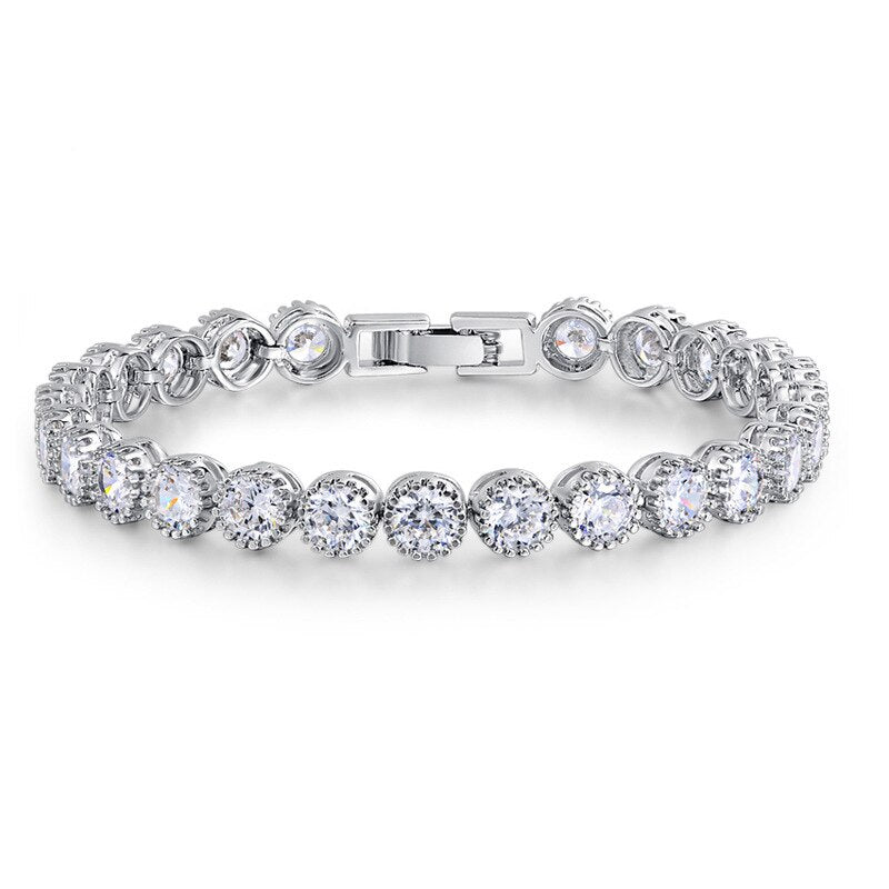 Luxury 4mm Round CZ silver color on hand Tennis Bracelet &amp; Bangles For Women Jewelry Wedding Valentine&