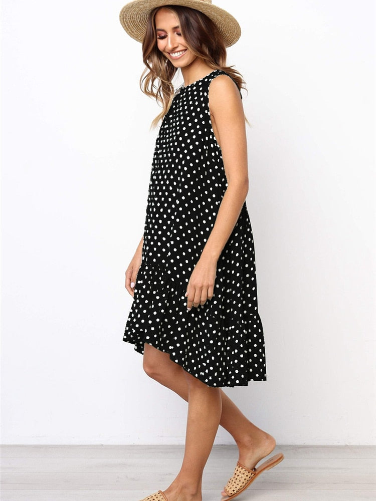 Lossky Women Summer Dress Polka Dot Chiffon Sleeveless Beach Mini Casual Yellow Sundress 2022 Fashion Dress For Women