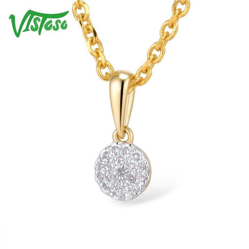 VISTOSO Gold Pendants For Women Authentic 14K 585 Yellow Gold Small Round Circle Sparkling Diamond Necklace Pendant Fine Jewelry