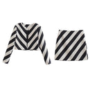 Office Lady Striped Print White Black Elegant Mini Skirt Suits Slim Crop Top Femme Clothing Sets Spring Fashion Retro Suit