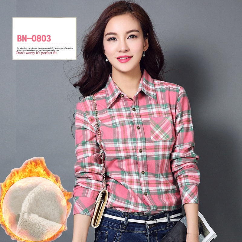 S-4XL Frauen Baumwollhemd Frühling Herbst Winter 2022 Neue Casual Langarm Gebürstet Plaid Streifen Shirts Mädchen Tops Bluse Weiblich